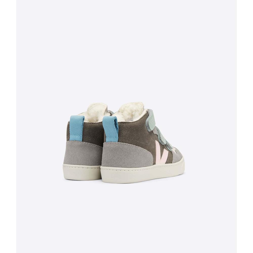 Veja V-10 MID FURED SUEDE Kids' High Tops Grey | CA 708UZG